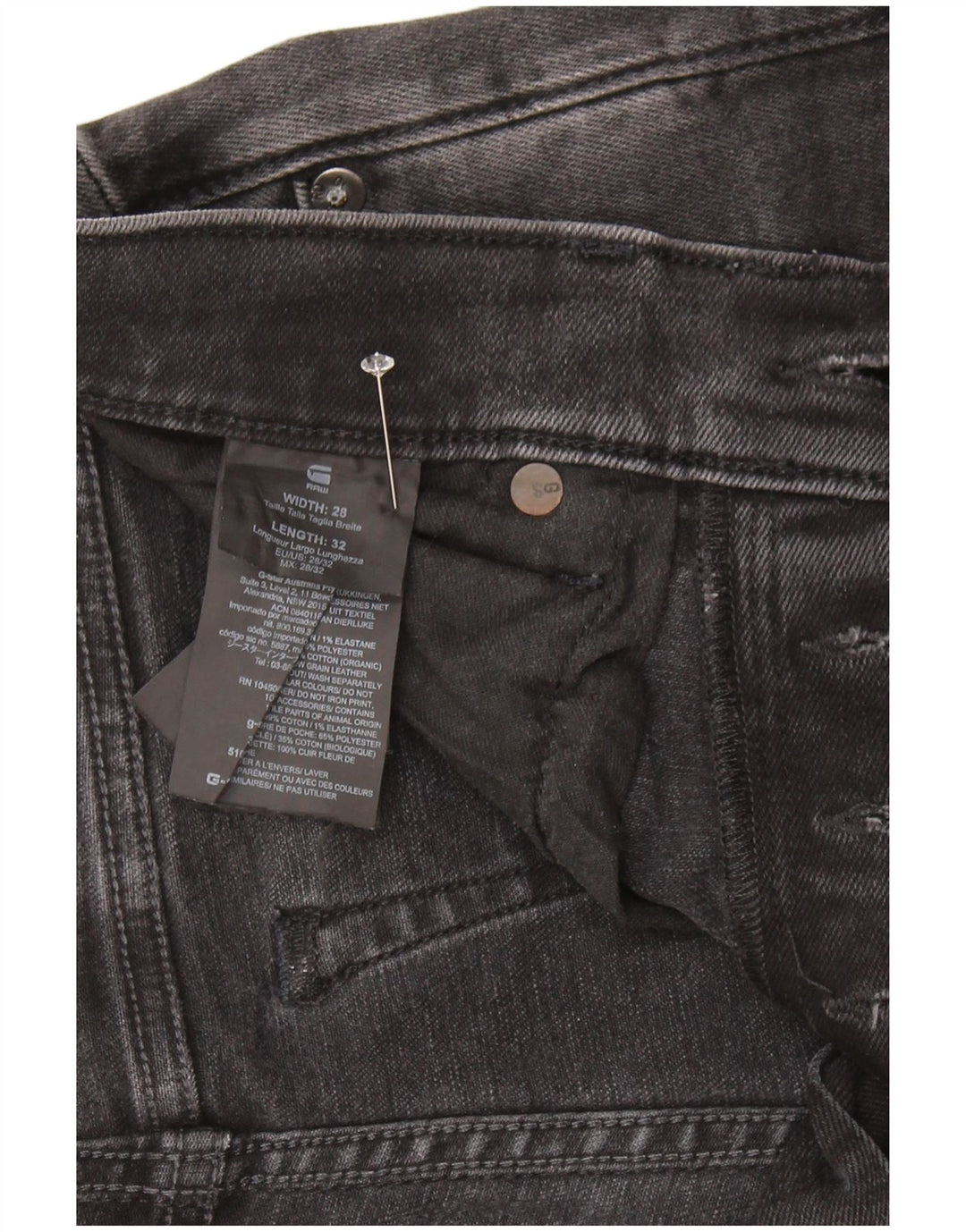 Calça jeans feminina G-Star 3301 Slim W28 L32 algodão preto