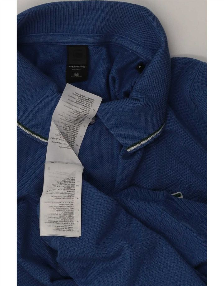 Camisa polo masculina G-Star de algodão listrado azul médio