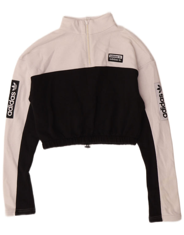 ADIDAS Womens Crop Graphic Sweatshirt Jumper UK 8 Small White Colourblock