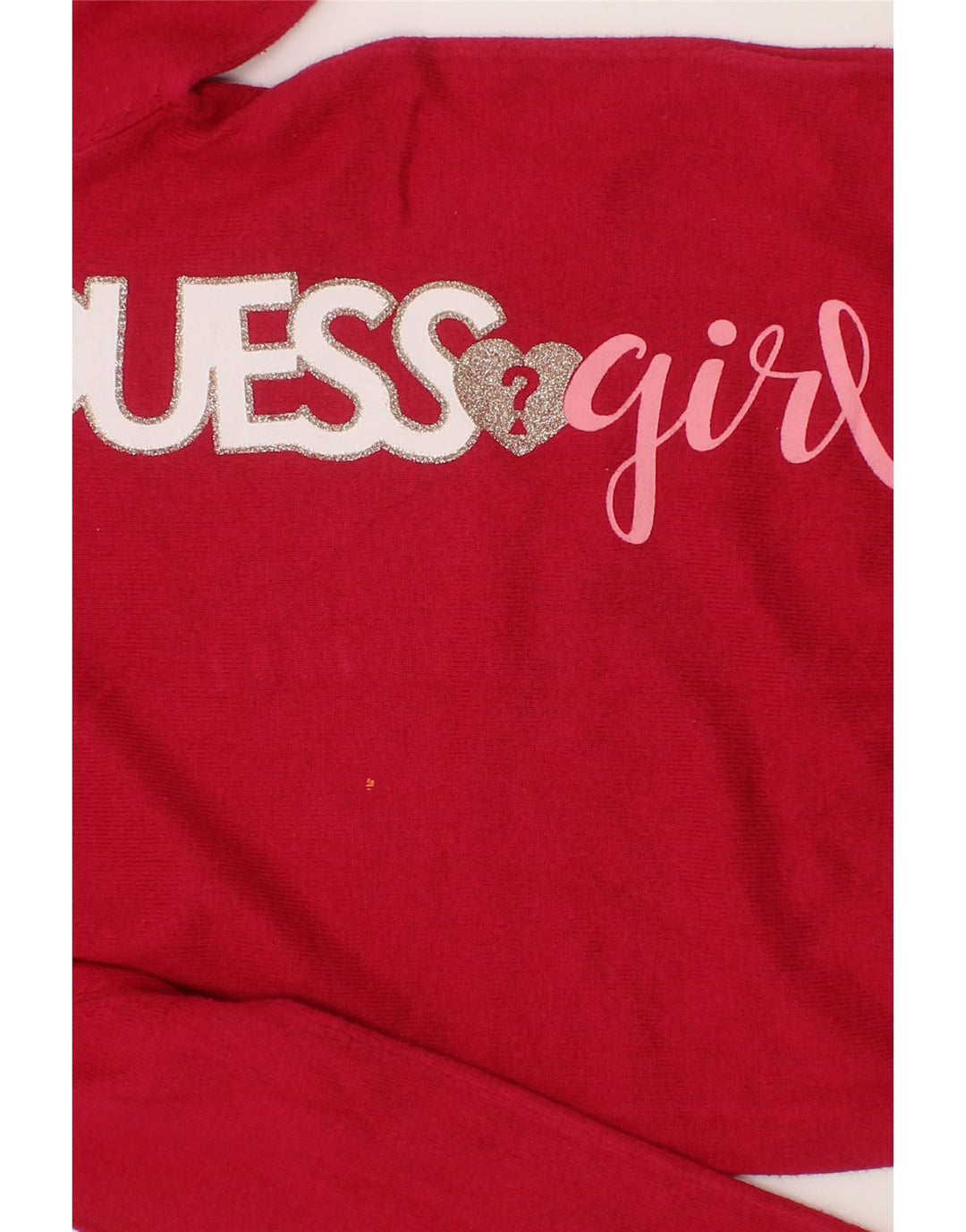 GUESS Girls Graphic Boat Neck Jumper Sweater 5-6 Years Red Cotton Vintage Guess and Second-Hand Guess from Messina Hembry 
