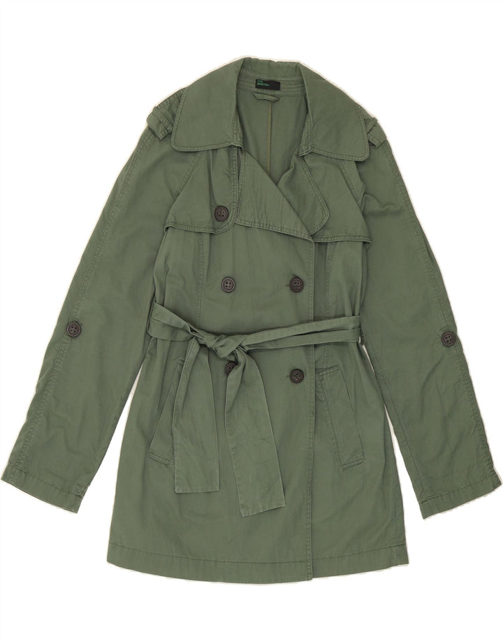 BENETTON Womens Double Breasted Trench Coat IT 46 Large Khaki Cotton Vintage Benetton and Second-Hand Benetton from Messina Hembry 