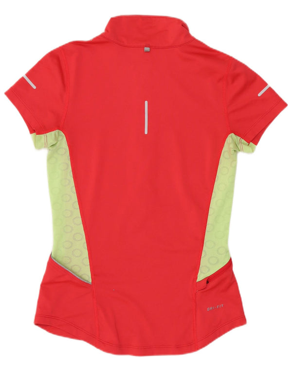 Camiseta Nike Feminina Dri Fit Zip Neck Top UK 6 XS Vermelho Colourblock