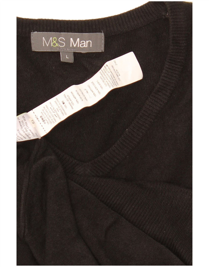 Suéter masculino Marks & Spencer com decote em V grande acrílico preto