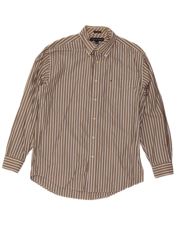 Camisa masculina Tommy Hilfiger de algodão listrado bege médio