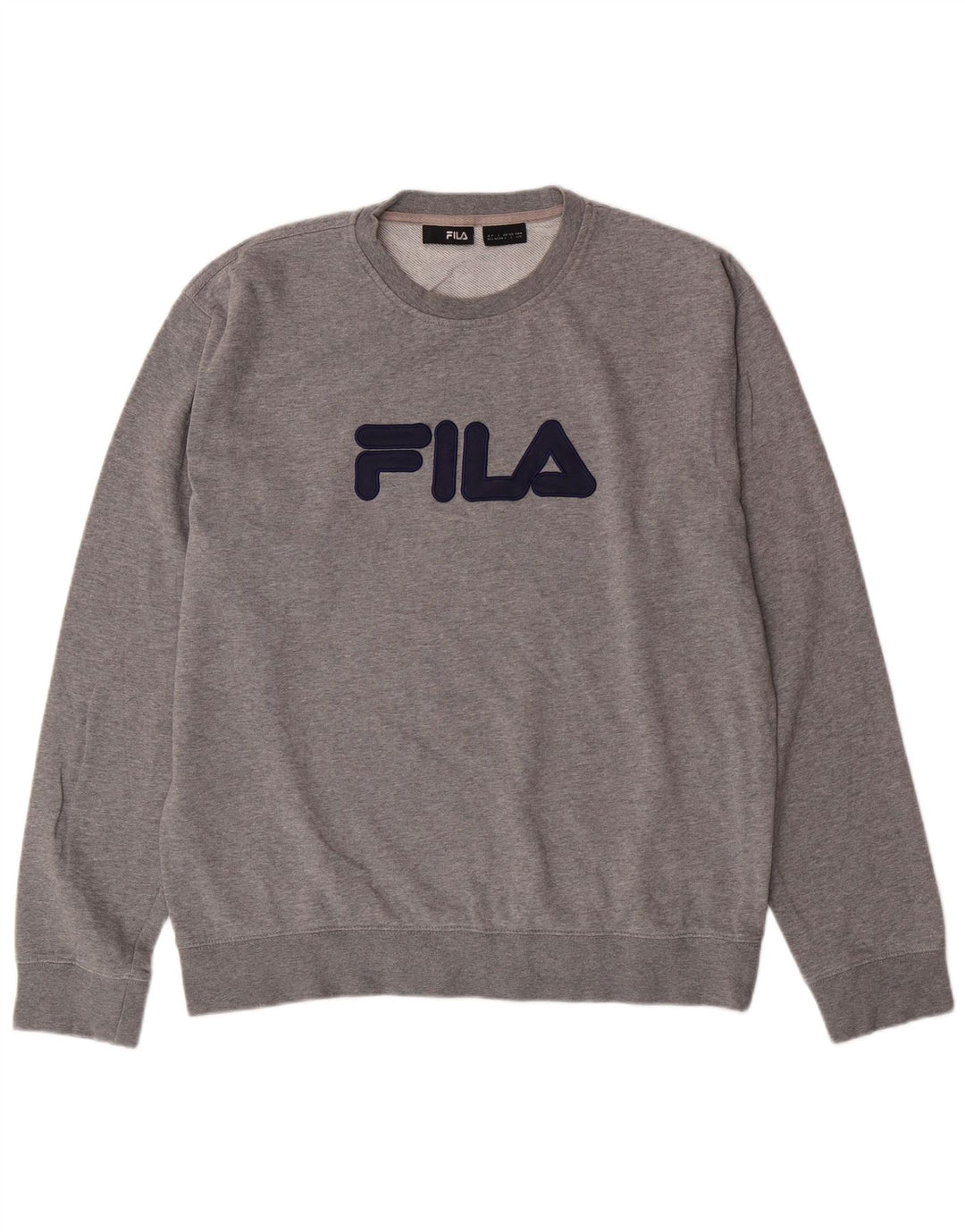 FILA Suéter gráfico masculino grande algodão cinza
