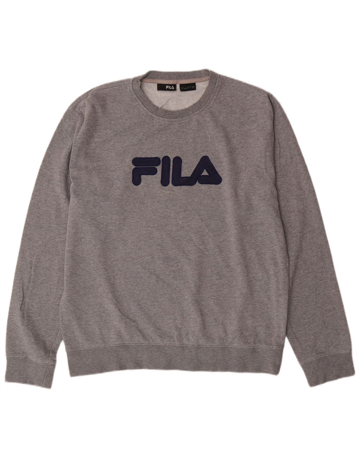 FILA Suéter gráfico masculino grande algodão cinza