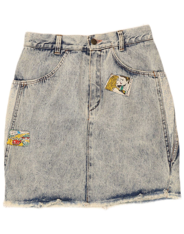 Saia jeans feminina vintage pequena W26 azul