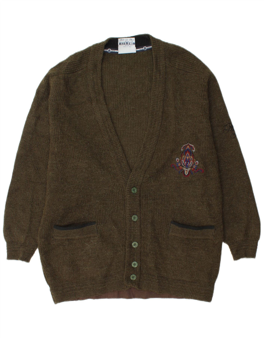 Suéter cardigã masculino vintage de lã cáqui média