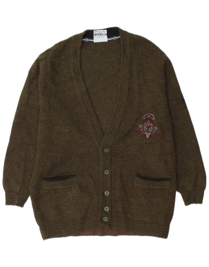 Suéter cardigã masculino vintage de lã cáqui média