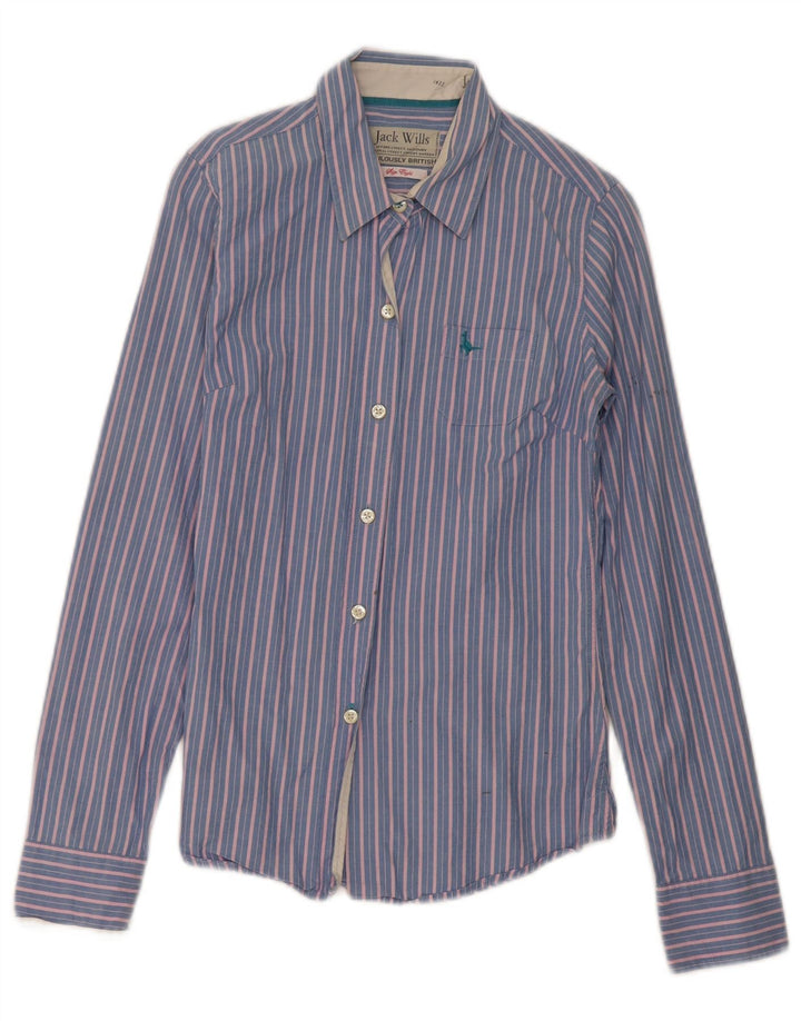 Camisa feminina Jack Wills Reino Unido 8 algodão listrado azul pequeno