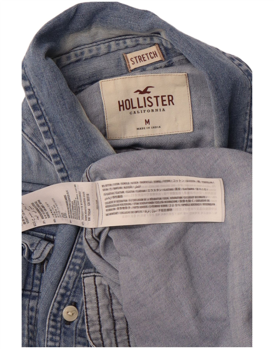 Camisa jeans masculina HOLLISTER de algodão azul médio