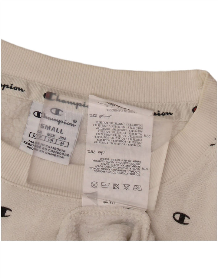 CHAMPION Suéter feminino com estampa gráfica superdimensionada Reino Unido 10 pequeno branco