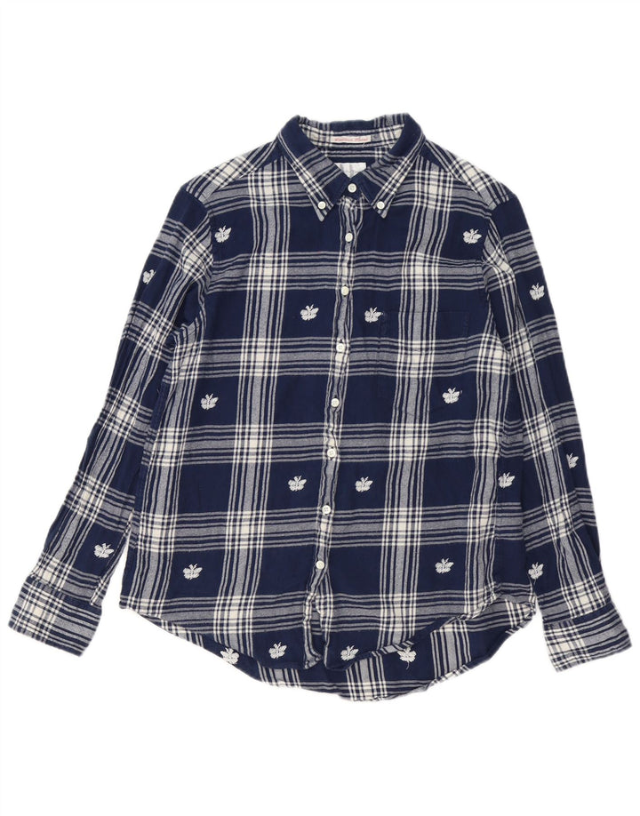 Camisa feminina de flanela GANT Reino Unido 14 algodão xadrez azul marinho médio