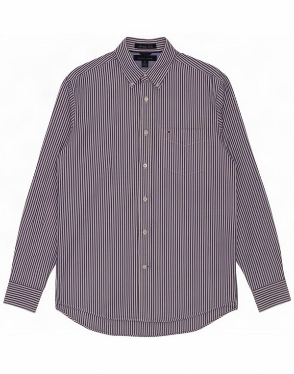 Tommy Hilfiger Camisa masculina média azul marinho listrado algodão