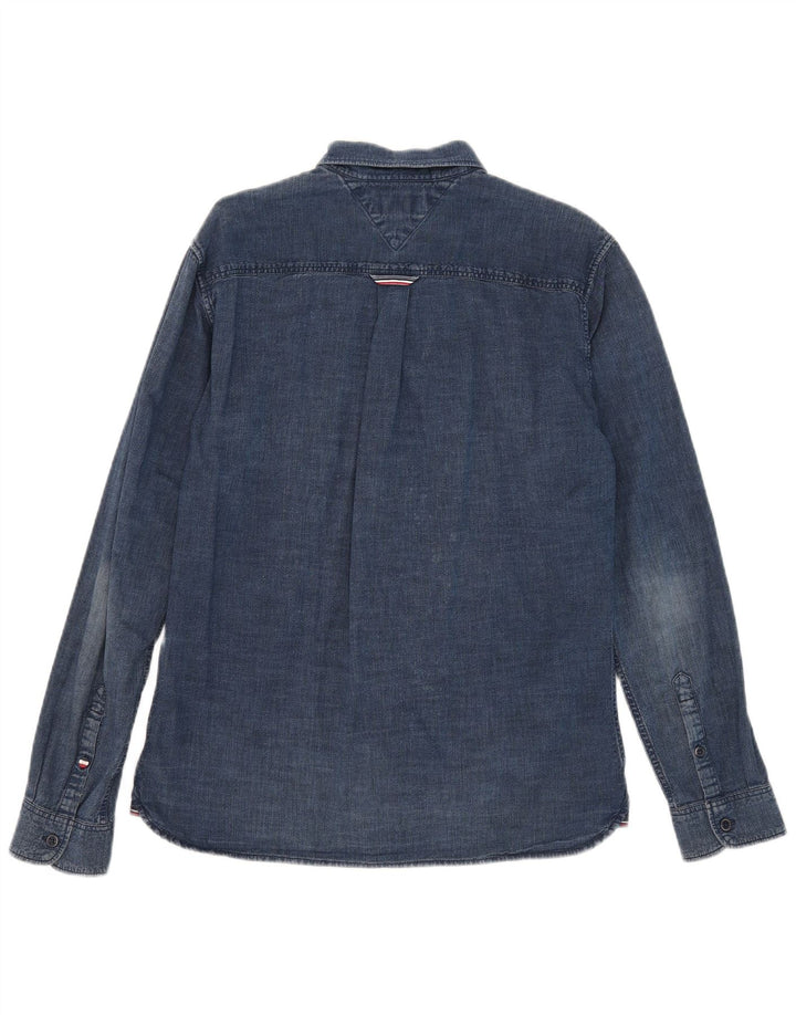 Camisa masculina Marks & Spencer de algodão azul médio