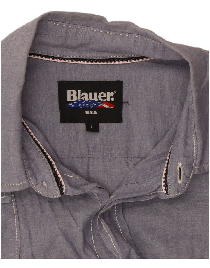 BLAUER Camisa militar masculina de manga curta grande algodão azul