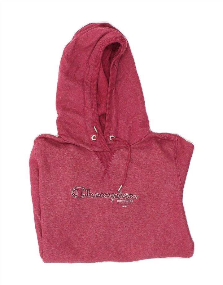 CHAMPION Womens Graphic Hoodie Jumper UK 14 Medium Pink Cotton | Vintage Champion | Thrift | Second-Hand Champion | Used Clothing | Messina Hembry 