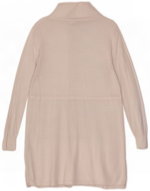 Camisola de cardigã aberta com espinhel feminino vintage Reino Unido 10 pequeno linho branco