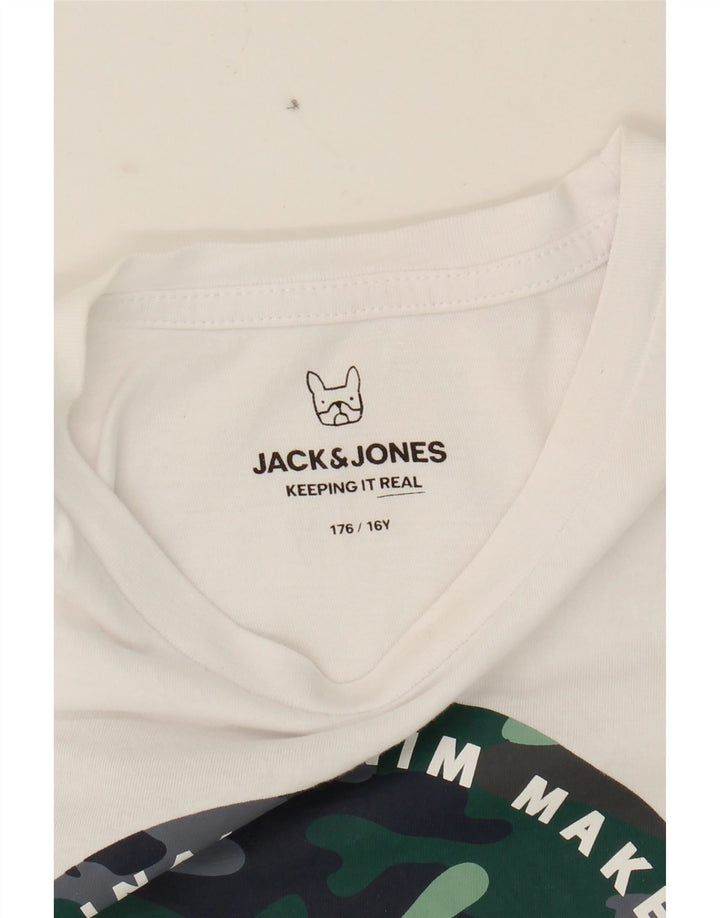 JACK & JONES Boys Graphic T-Shirt Top 15-16 Years White Cotton Vintage Jack & Jones and Second-Hand Jack & Jones from Messina Hembry 