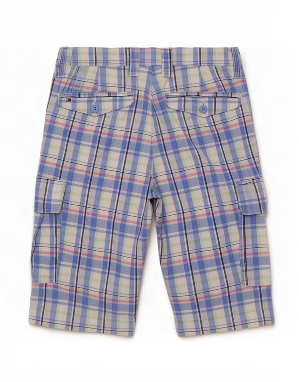 Shorts cargo masculino Tommy Hilfiger 13-14 anos W28 algodão xadrez azul