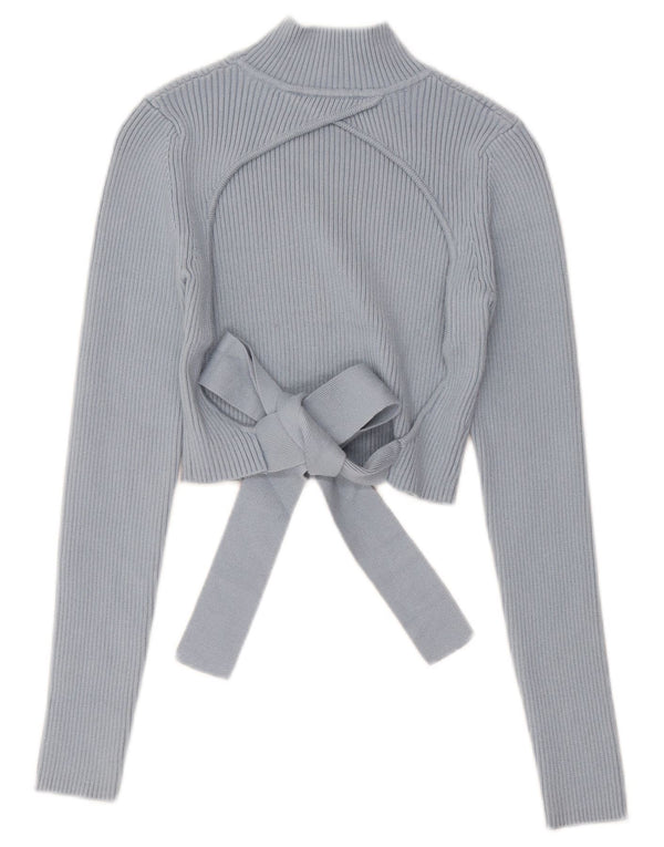 Zara Womens Cut Out Crop Top Manga Longa Reino Unido 8 Pequeno Azul
