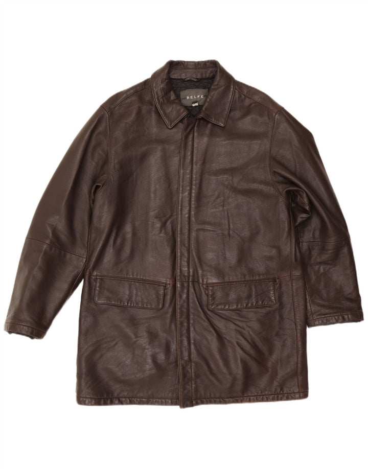 Belfe & Belfe Jaqueta de couro masculina Reino Unido 38 Couro marrom médio
