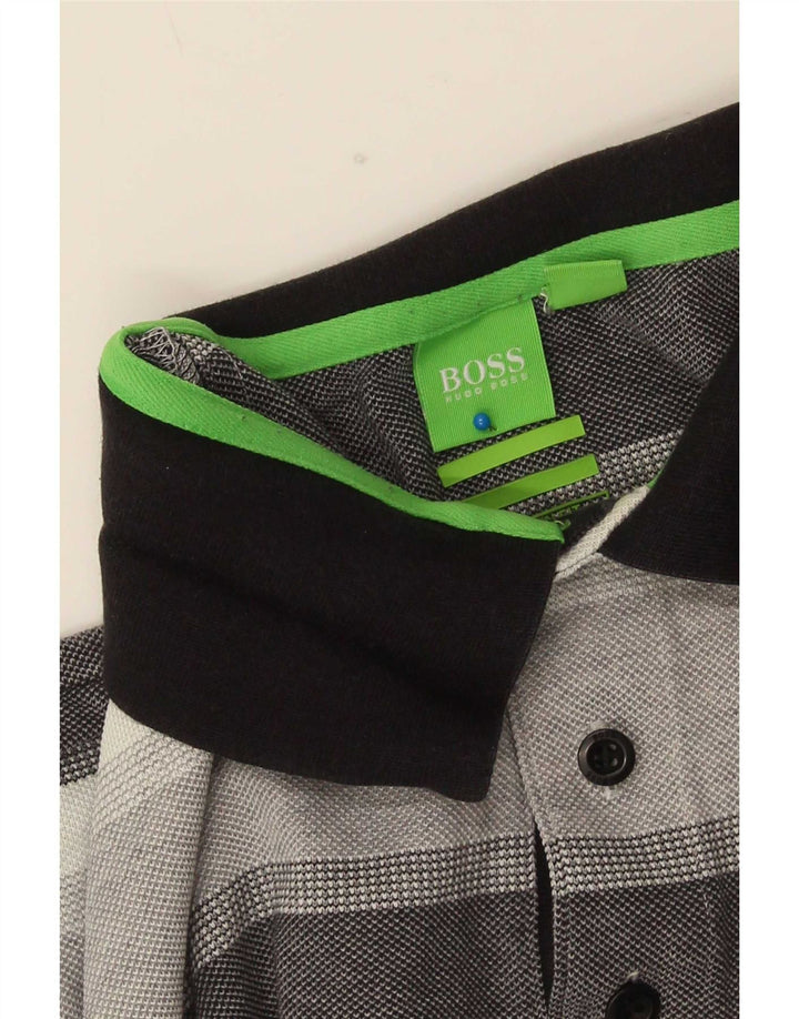Camisa polo masculina Hugo Boss grande listrada cinza