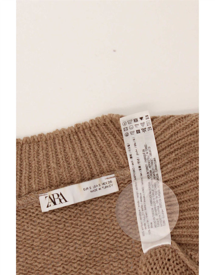 Zara Womens Oversized Vest Tank Top UK 10 Pequeno Acrílico Marrom