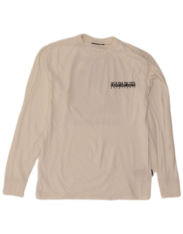 Top gráfico masculino Napapijri de manga comprida XS de algodão branco