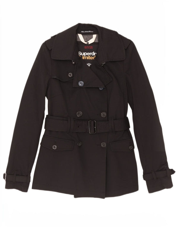 Trench Coat feminino Superdry UK 10 pequeno algodão colorblock preto