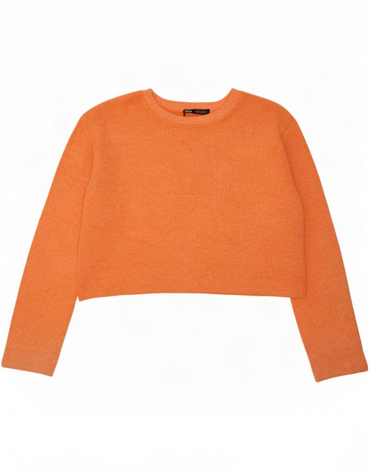 Zara Womens Crop Oversized Top Manga Longa UK 10 Pequeno Poliéster Laranja