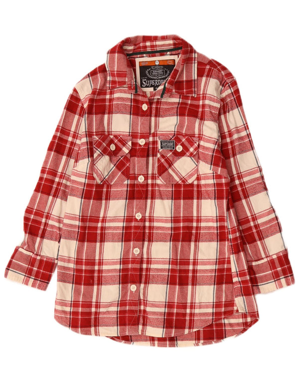 Camisa de flanela feminina Superdry Reino Unido 14 grande algodão xadrez vermelho