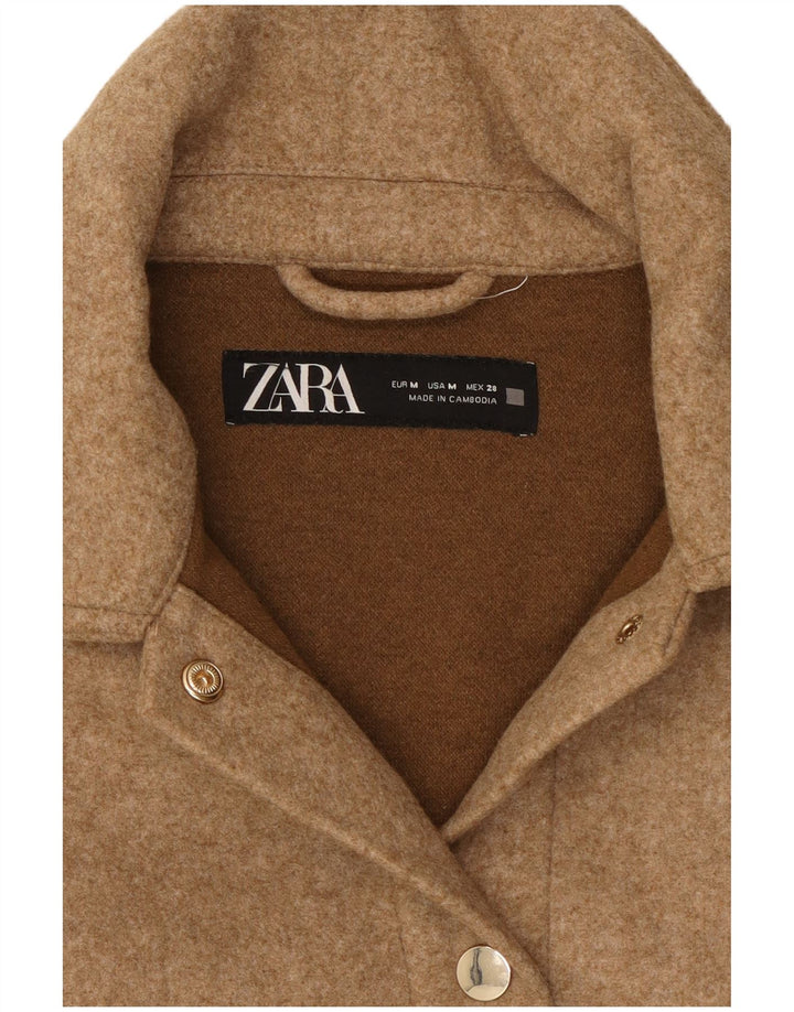 Camisa feminina de flanela lenhador Zara Reino Unido 14 poliéster bege médio