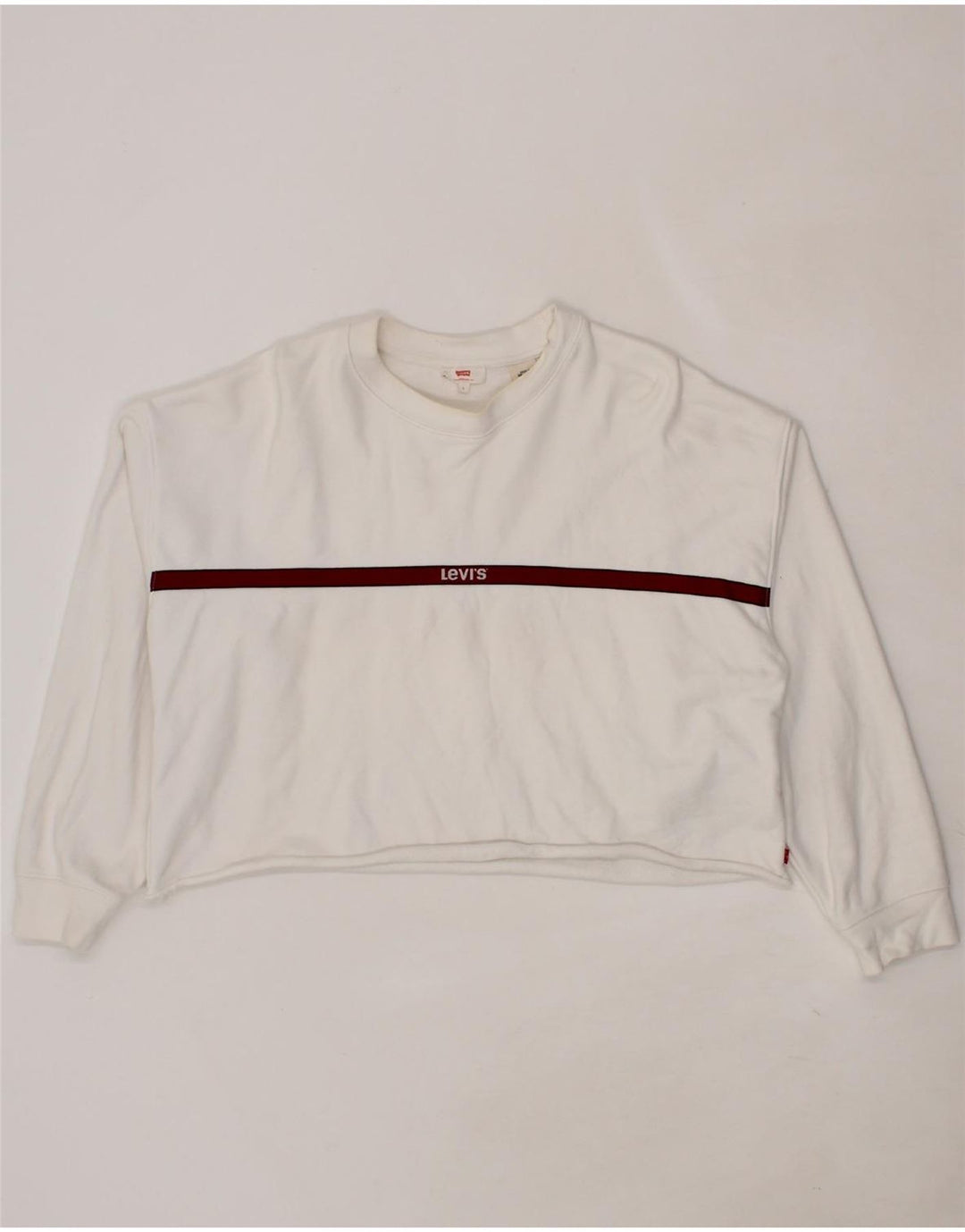 LEVI'S Womens Crop Oversized Sweatshirt Jumper UK 16 Large White Cotton Vintage Levi's and Second-Hand Levi's from Messina Hembry 