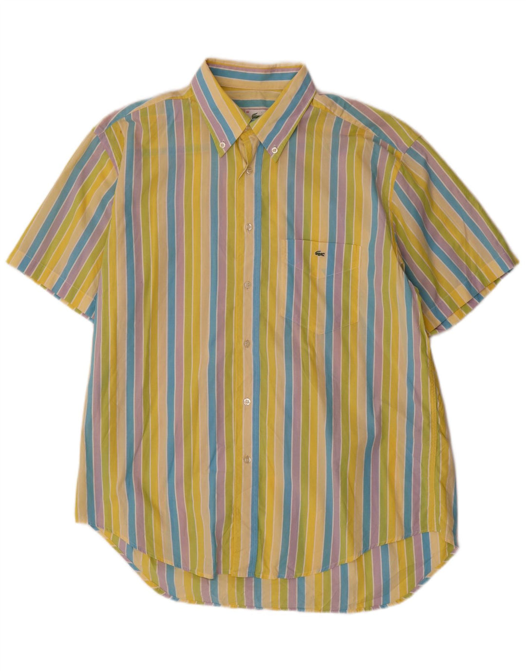 Camisa masculina de manga curta LACOSTE tamanho 42 grande algodão listrado multicolorido