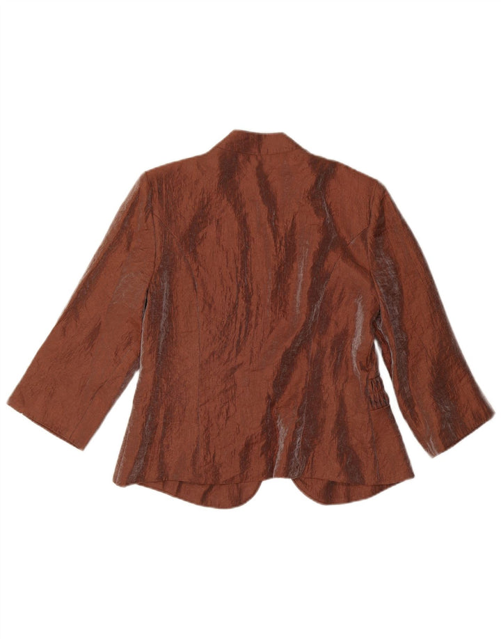 Jaqueta blazer feminina vintage manga 3/4 Reino Unido 10 pequeno rayon marrom