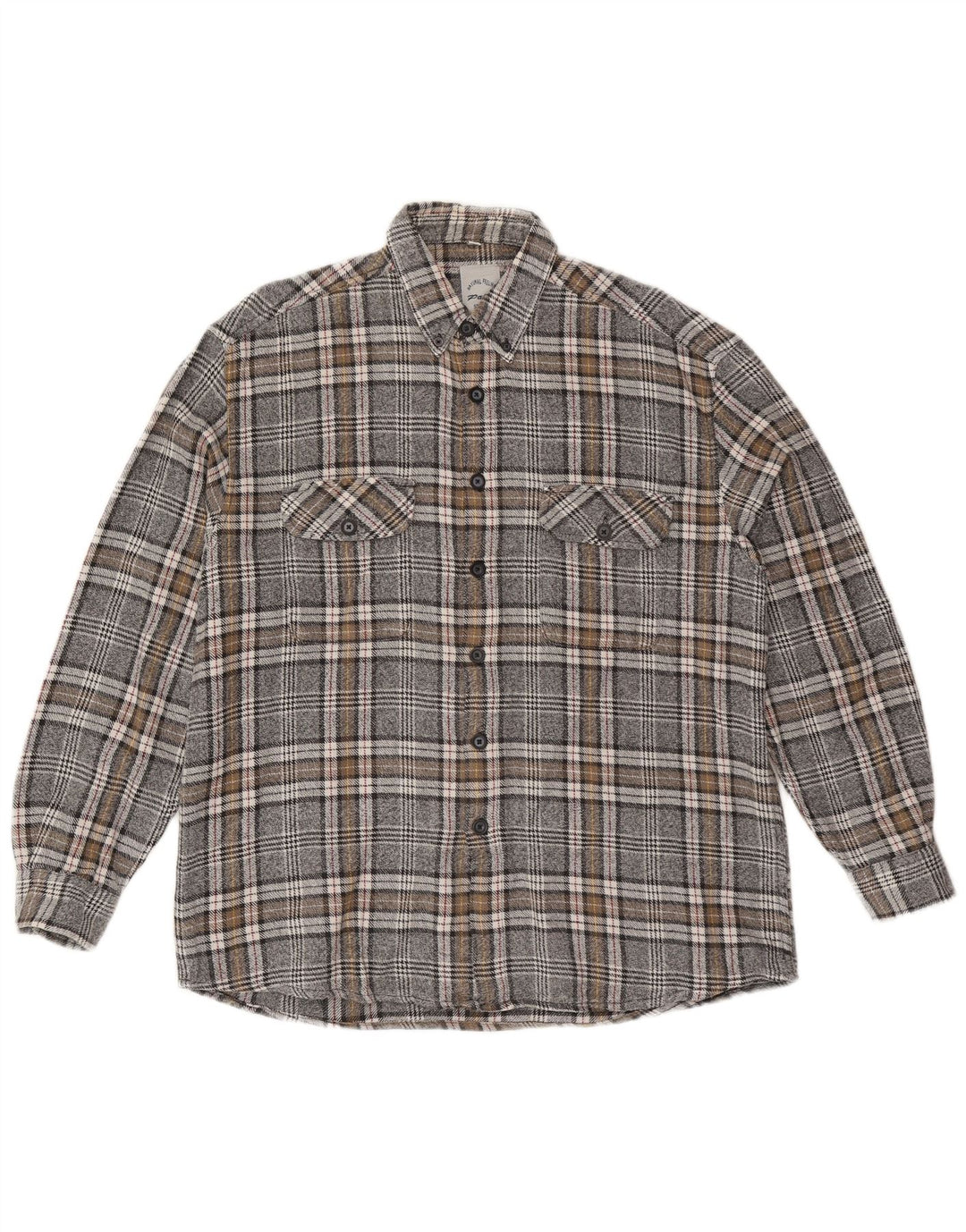 Camisa masculina vintage de flanela tamanho 41/42 grande algodão xadrez cinza