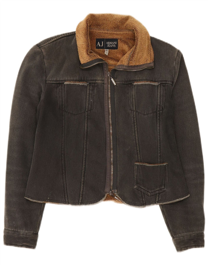 Jaqueta feminina Armani Jeans Crop Denim Sherpa IT 42 Médio Preto Poliéster