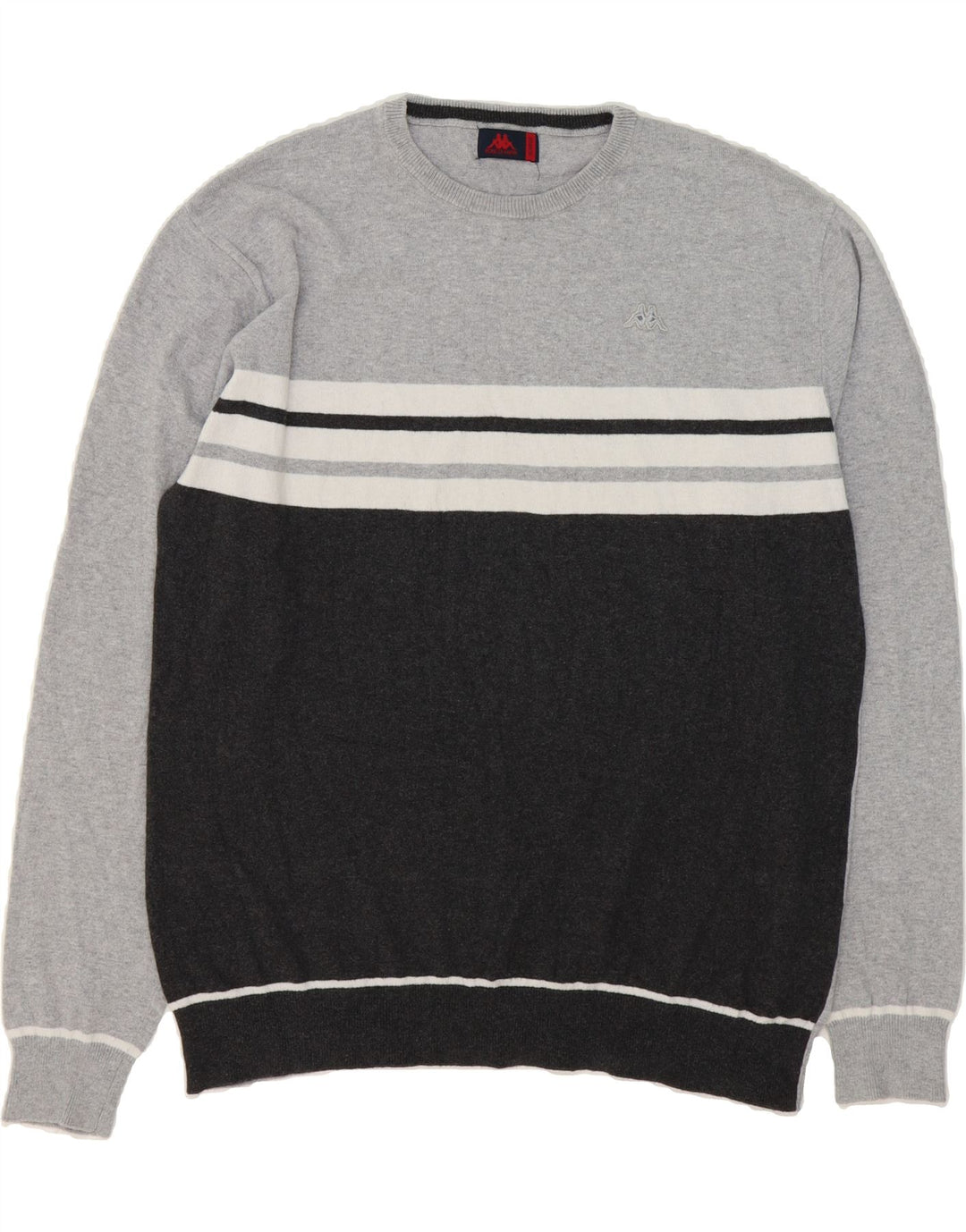 KAPPA Mens Crew Neck Jumper Sweater XL Grey Colourblock Cotton Vintage Kappa and Second-Hand Kappa from Messina Hembry 