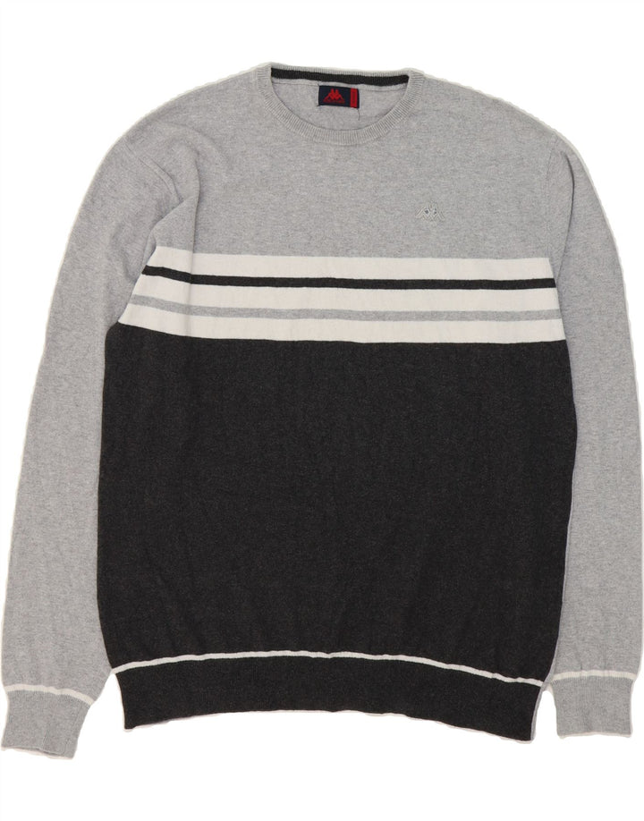KAPPA Mens Crew Neck Jumper Sweater XL Grey Colourblock Cotton Vintage Kappa and Second-Hand Kappa from Messina Hembry 