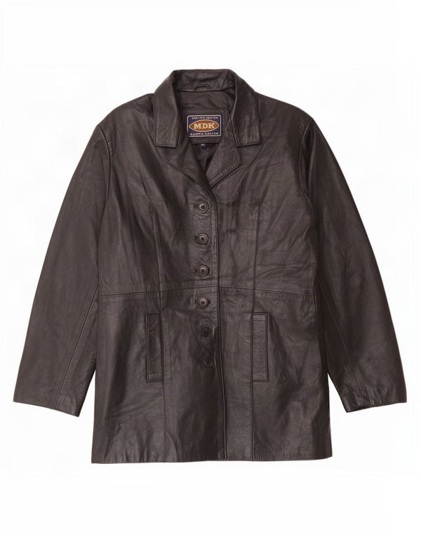 MDK Womens 6 Button Leather Blazer Jacket UK 18 XL Black