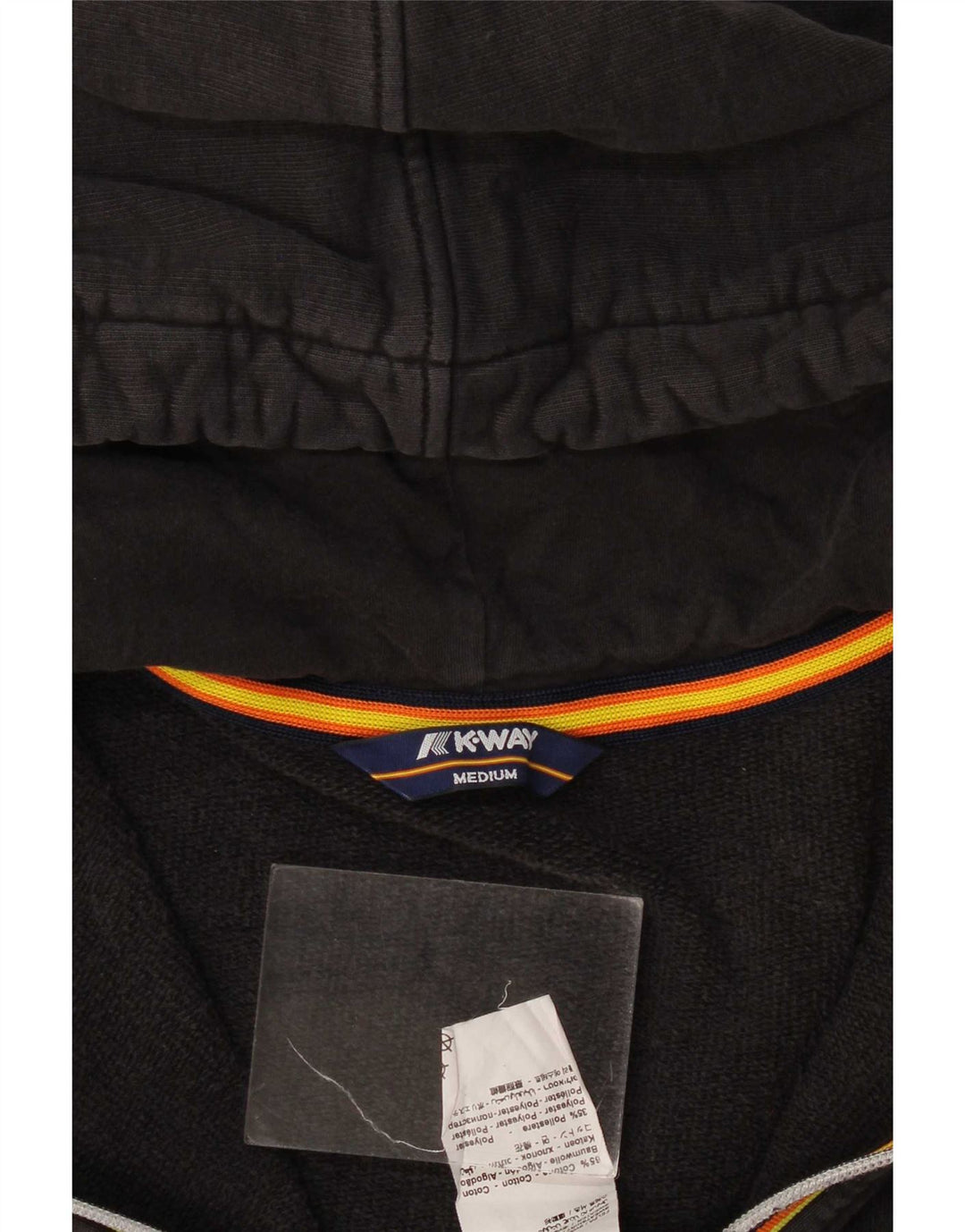 Suéter masculino com capuz e zíper K-Way de algodão preto médio