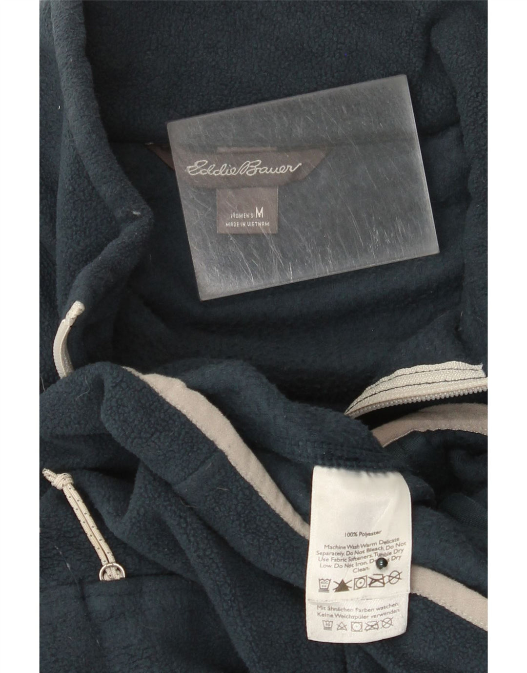 Jaqueta de lã feminina Eddie Bauer UK 12 poliéster azul marinho médio