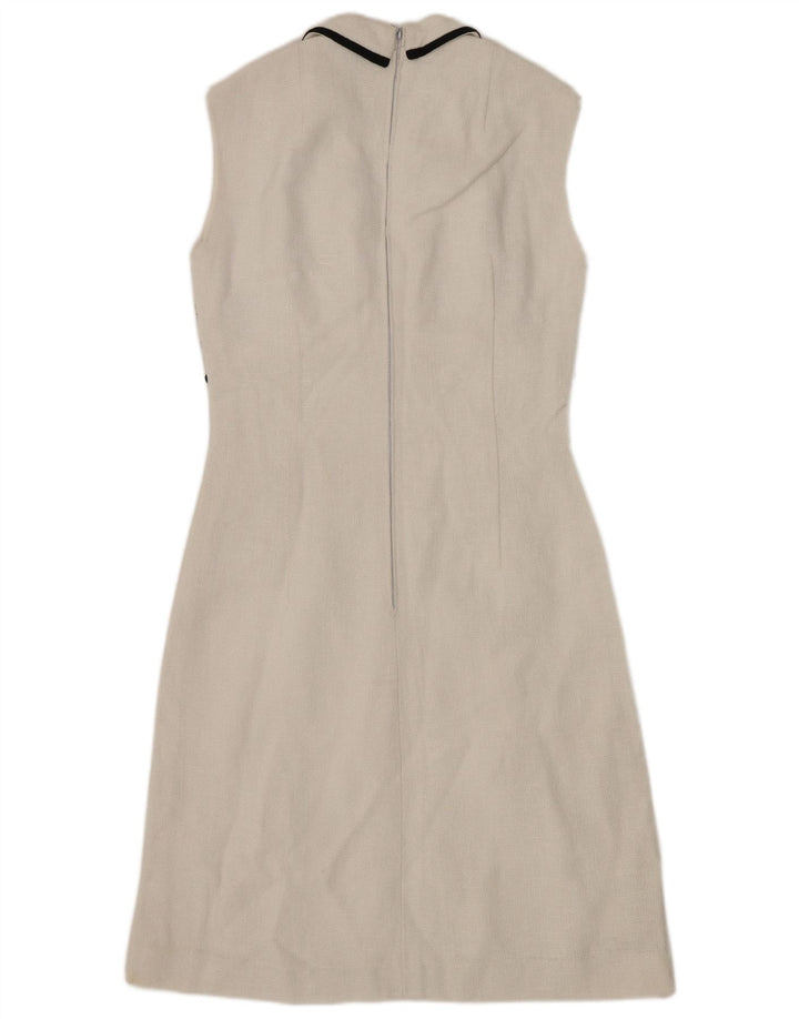 Vestido feminino VINTAGE sem mangas evasê UK 8 pequeno xadrez branco