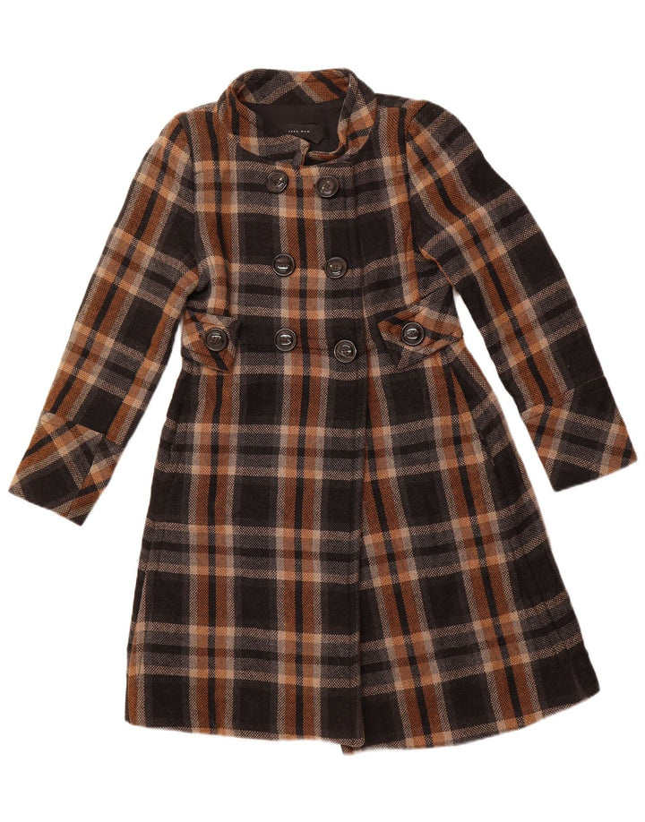 Casaco feminino ZARA com peito duplo Reino Unido 14 grande acrílico xadrez preto