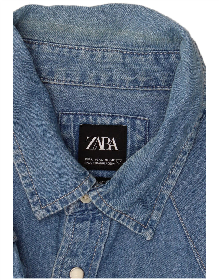 Camisa jeans masculina Zara grande algodão azul