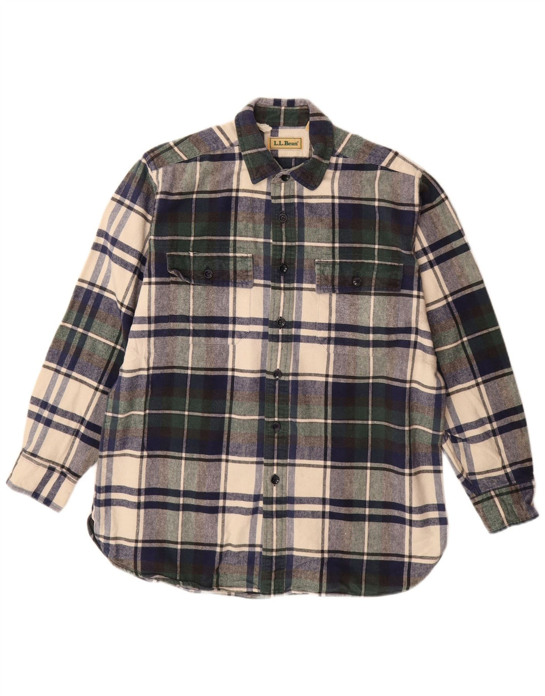 Camisa masculina de flanela L.L.Bean algodão xadrez verde médio