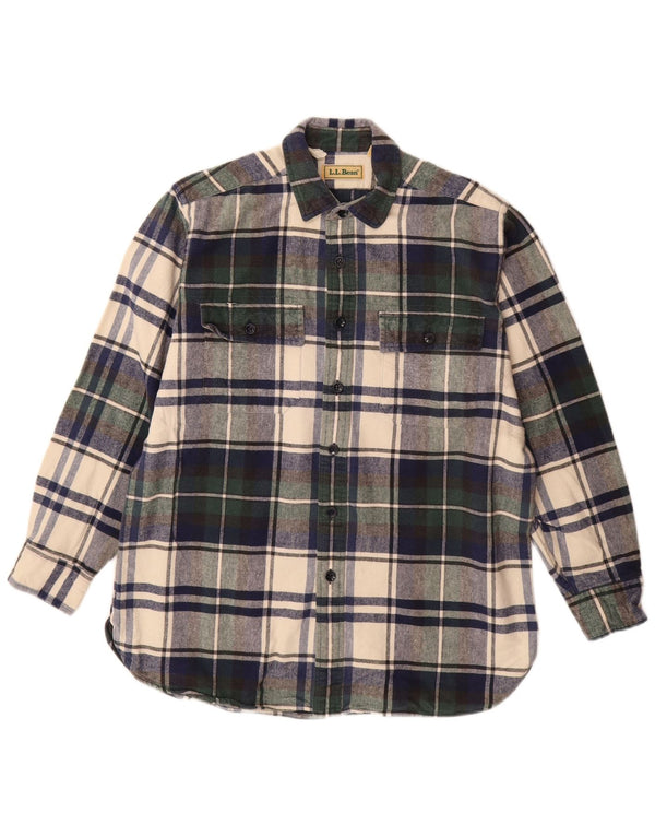 Camisa masculina de flanela L.L.Bean algodão xadrez verde médio
