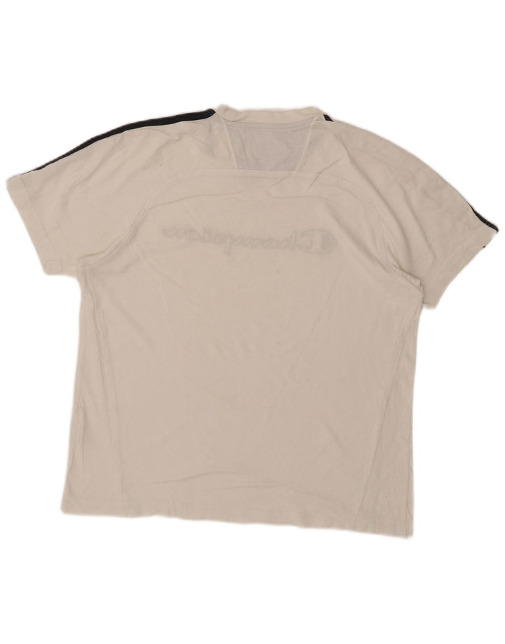 Camiseta masculina com estampa gráfica Champion, algodão colorblock branco médio
