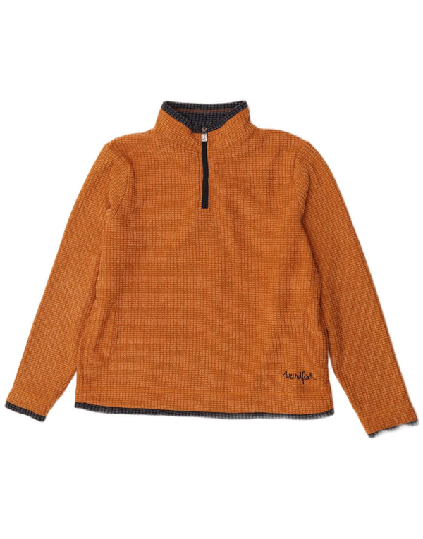 Jumper de lã feminino estranho com decote em zíper Reino Unido 16 grande poliéster laranja